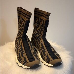 Fendi Black and Brown High-Top Sneakers